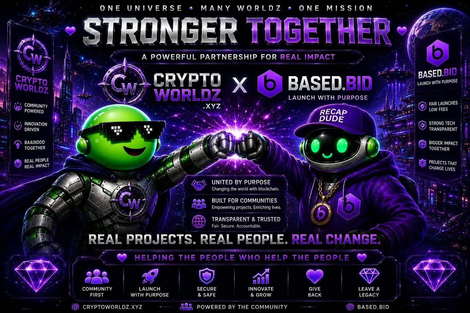 Approved CryptoWorldz and Based.bid partnership production artwork